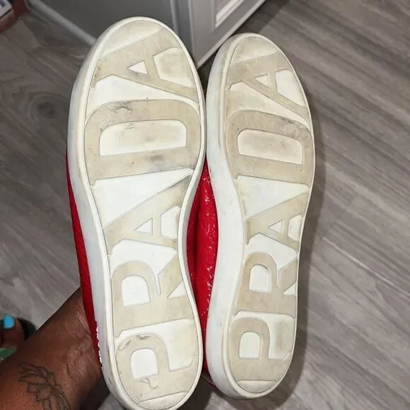 RED PATENT LEATHER PRADA TENNIS SHOES - Picture 5 of 5